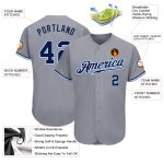 Custom Name and Number Authentic Baseball Jersey - Personalized Gray Navy Light Blue Team Jersey Personalized Gray Navy White-Light
