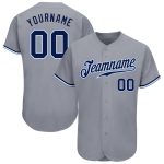 Custom Name and Number Authentic Baseball Jersey - Personalized Gray Navy Light Blue Team Jersey Personalized Gray Navy White-Light
