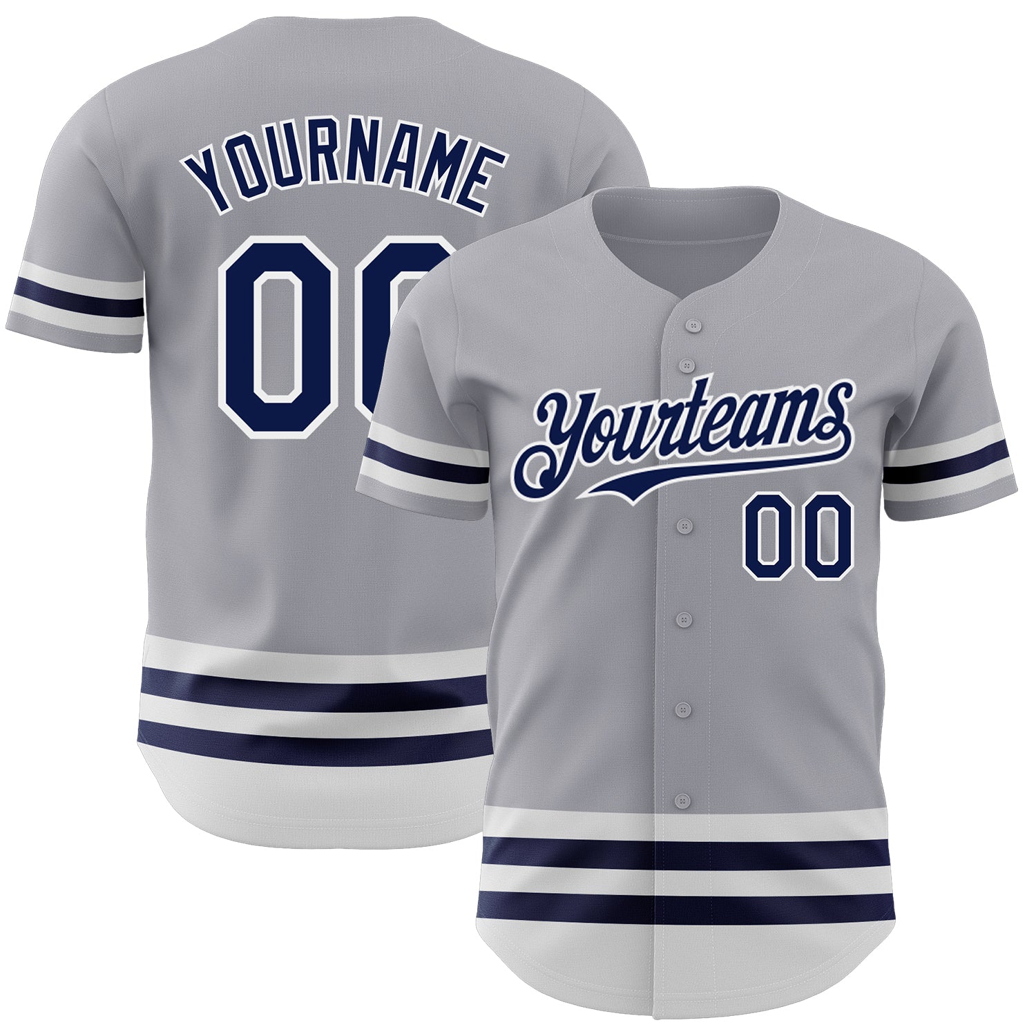 Custom Authentic Baseball Jersey with Personalized Name and Number - Gray Navy-White Line Personalized Gray Navy-White Line