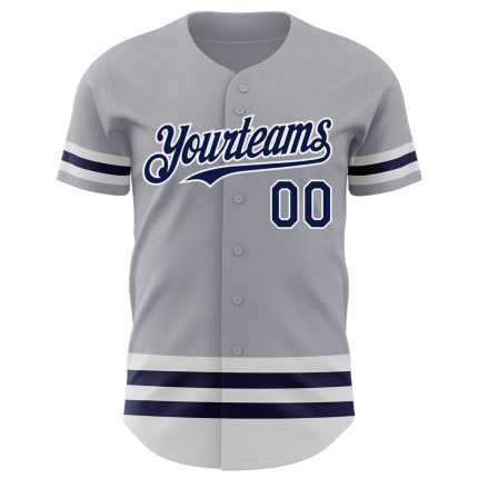 Custom Authentic Baseball Jersey with Personalized Name and Number - Gray Navy-White Line Personalized Gray Navy-White Line