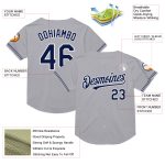 Personalized Gray Navy White Mesh Baseball Jersey - Authentic Throwback Style Personalized Gray Navy-White Mesh Authentic