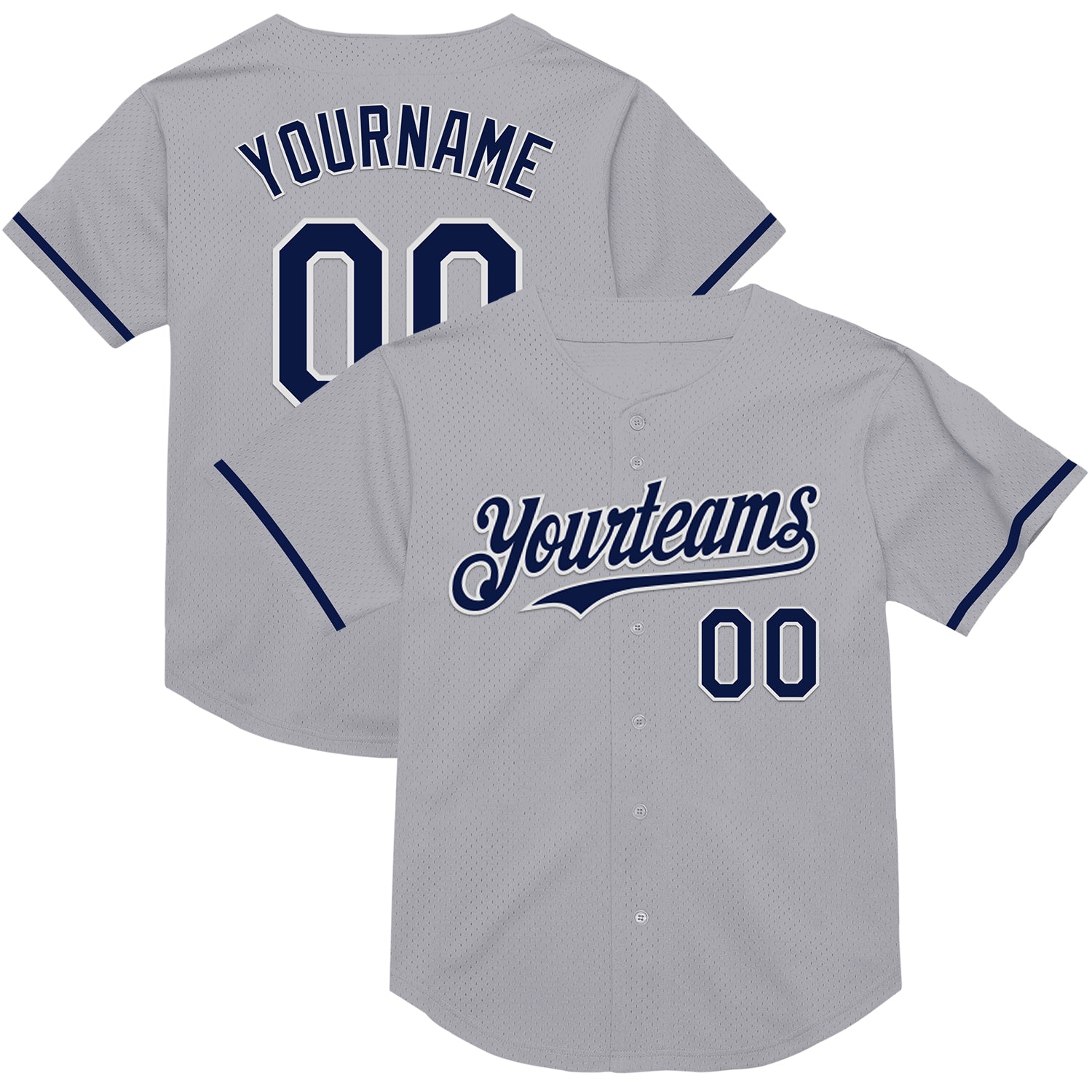 Custom Name and Number Authentic Throwback Baseball Jersey Gray Navy-White Mesh Personalized Team Jersey Personalized Gray