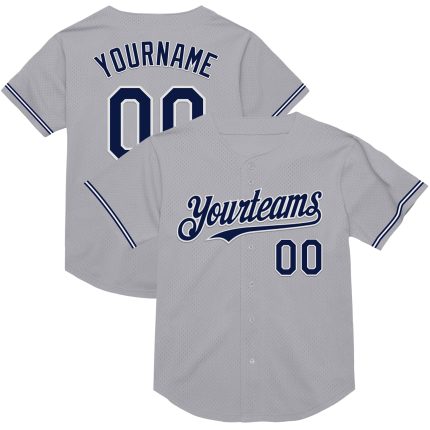 Personalized Gray Navy White Mesh Baseball Jersey - Authentic Throwback Style Personalized Gray Navy-White Mesh Authentic