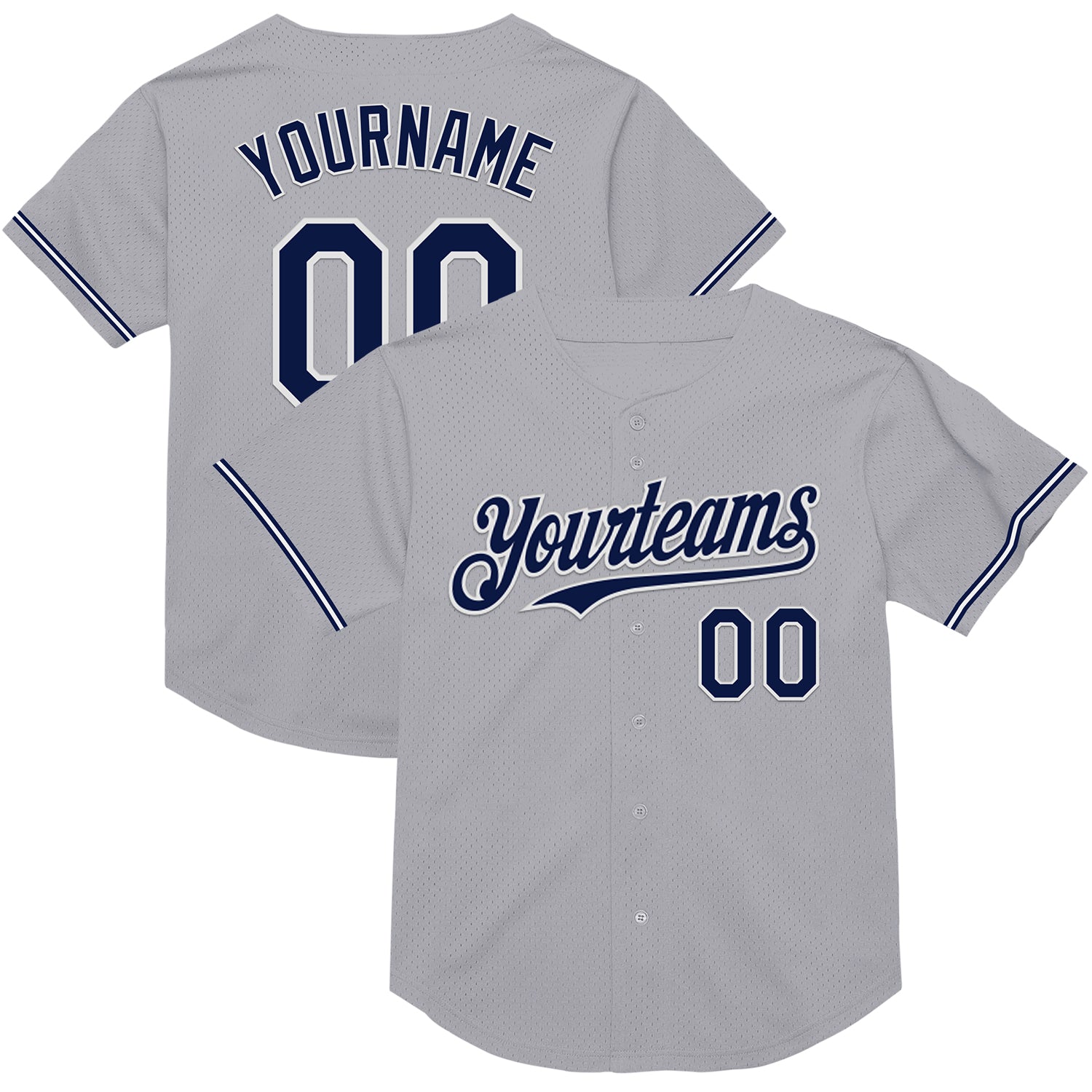 Personalized Gray Navy White Mesh Baseball Jersey - Authentic Throwback Style Personalized Gray Navy-White Mesh Authentic
