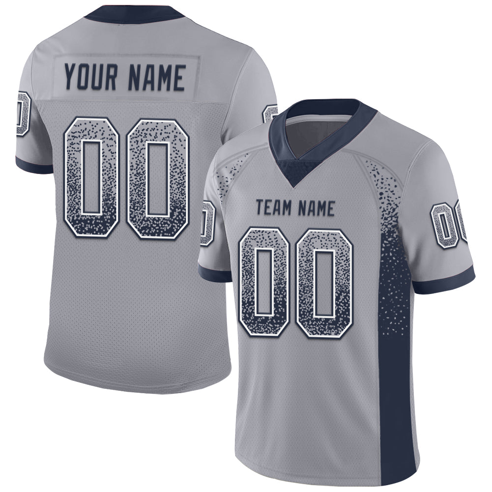 Custom Name and Number Personalized Gray Navy-White Mesh Football Jersey Drift Fashion Team Apparel Personalized Gray Navy-White