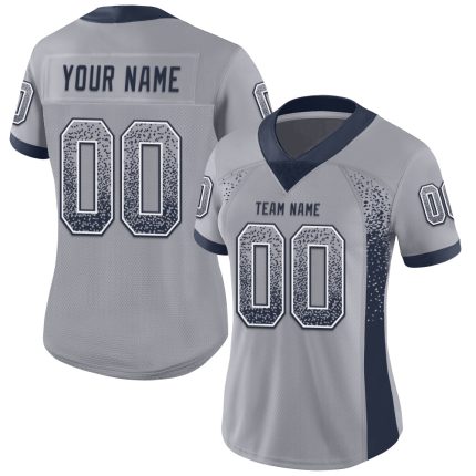 Custom Name and Number Personalized Gray Navy-White Mesh Football Jersey Drift Fashion Team Apparel Personalized Gray Navy-White