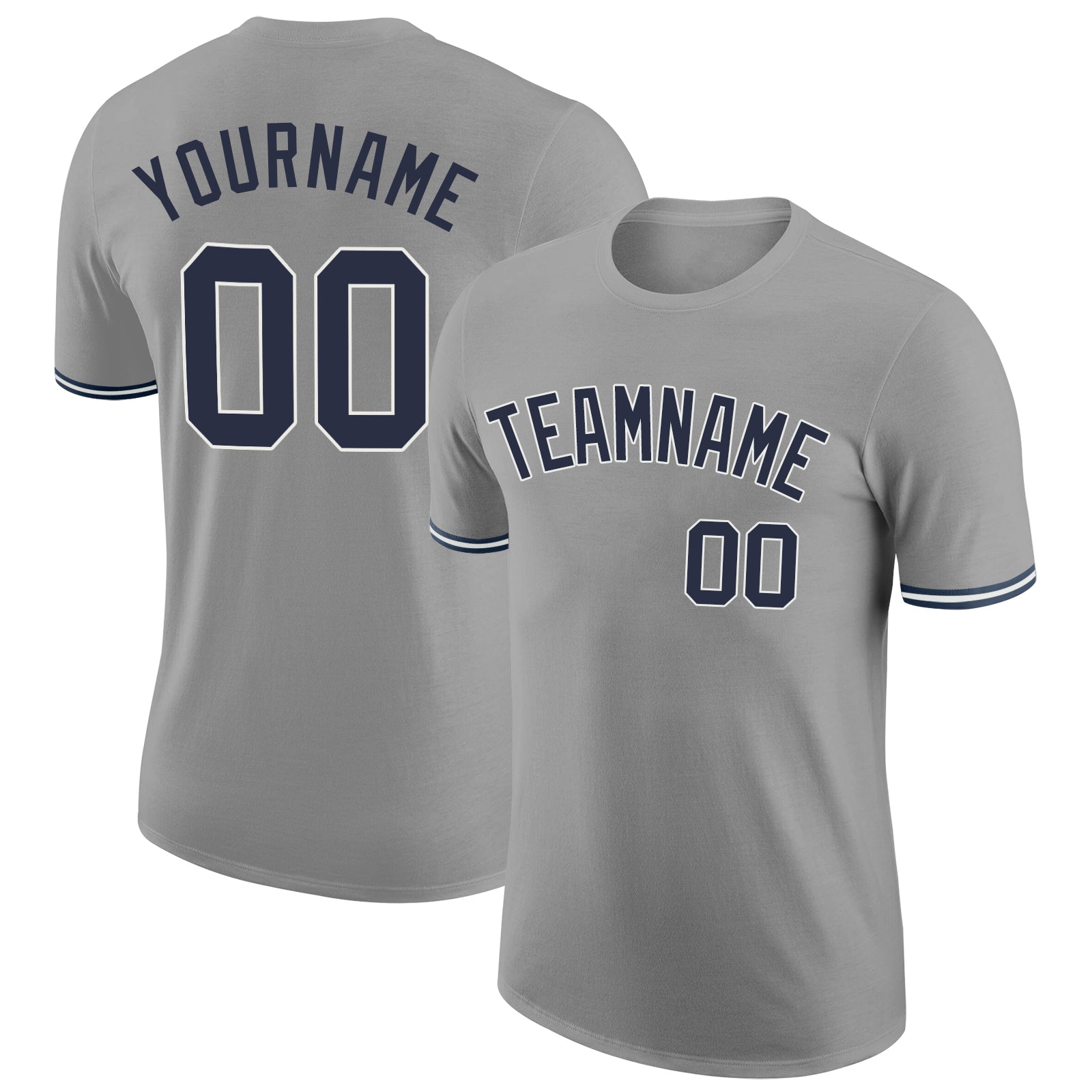 Custom Team Performance T-Shirt with Personalized Name and Number - Gray Navy-White Personalized Gray Navy-White Performance