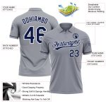 Custom Team Name Number Gray Navy-White Performance Vapor Golf Polo Shirt Personalized Gray Navy-White Performance Vapor