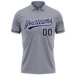 Custom Team Name Number Gray Navy-White Performance Vapor Golf Polo Shirt Personalized Gray Navy-White Performance Vapor