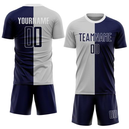 Personalized Soccer Jersey with Custom Name & Number - Gray Navy-White Split Fashion Uniform Personalized Gray Navy-White