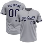 Personalized Unisex Softball Jersey - Gray Navy-White Two-Button Design Personalized Gray Navy-White Two-Button Unisex Softball