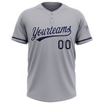 Personalized Unisex Softball Jersey - Gray Navy-White Two-Button Design Personalized Gray Navy-White Two-Button Unisex Softball