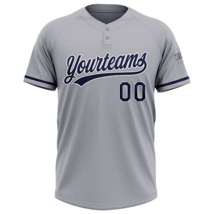 Personalized Unisex Softball Jersey - Gray Navy-White Two-Button Design Personalized Gray Navy-White Two-Button Unisex Softball