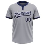 Custom Name and Number Softball Jersey for Team - Personalized Gray Navy-White Unisex Two-Button Style Personalized Gray