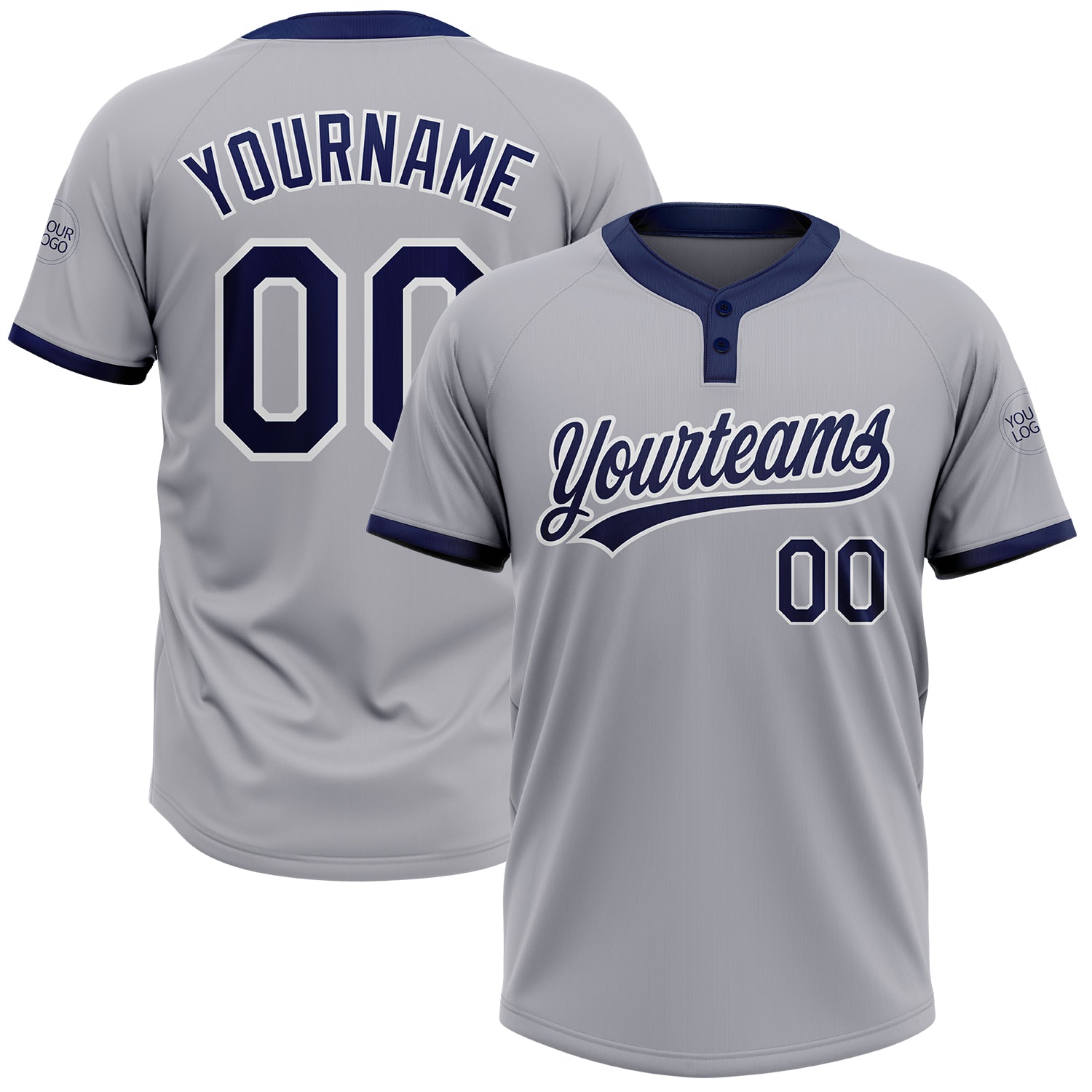 Custom Name and Number Softball Jersey for Team - Personalized Gray Navy-White Unisex Two-Button Style Personalized Gray