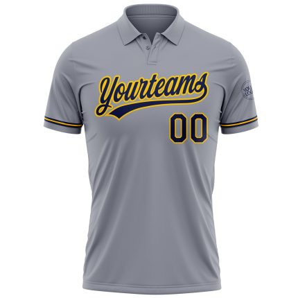 Personalized Performance Vapor Golf Polo Shirt with Custom Name and Number in Gray Navy Yellow Personalized Gray Navy-Yellow