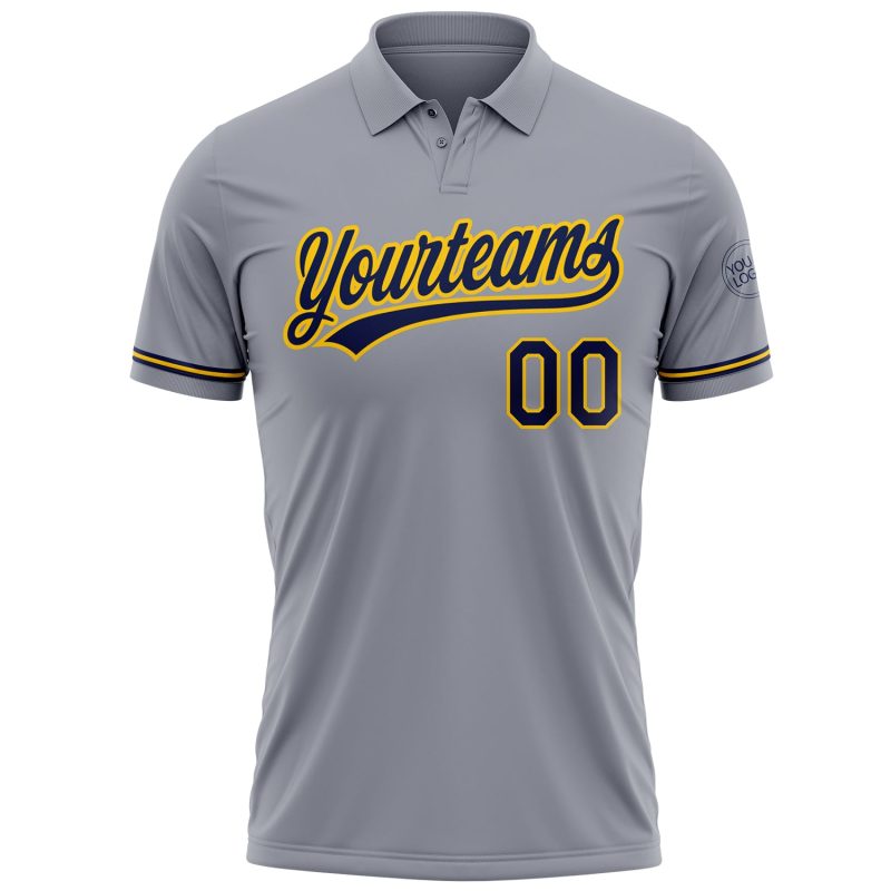 Personalized Performance Vapor Golf Polo Shirt with Custom Name and Number in Gray Navy Yellow Personalized Gray Navy-Yellow