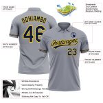 Personalized Performance Vapor Golf Polo Shirt with Custom Name and Number in Gray Navy Yellow Personalized Gray Navy-Yellow