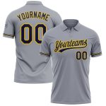 Personalized Performance Vapor Golf Polo Shirt with Custom Name and Number in Gray Navy Yellow Personalized Gray Navy-Yellow