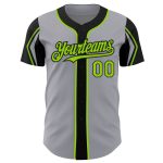 Custom Baseball Jersey with Personalized Name and Number - Authentic Gray Neon Green-Black Colors, Arm Shapes Personalized