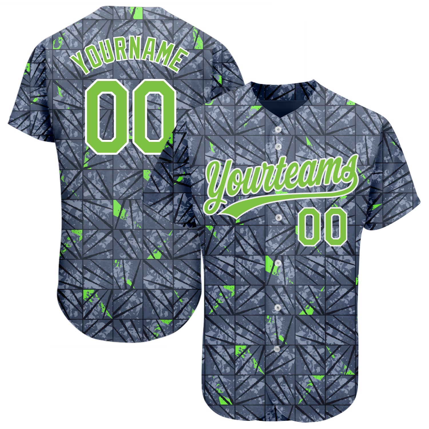 Custom Name and Number Personalized 3D Pattern Baseball Jersey in Gray Neon Green and Black Personalized Gray Neon Green-Black