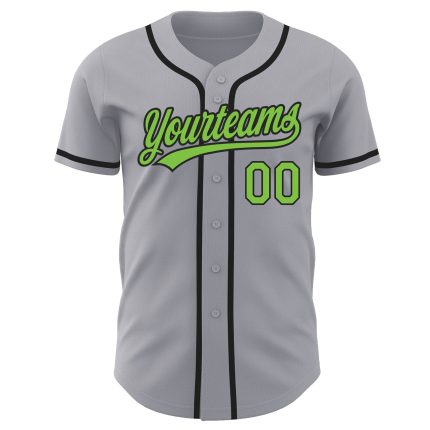 Personalized Gray Neon Green Black Baseball Jersey - Authentic Custom Team Wear Personalized Gray Neon Green-Black Authentic