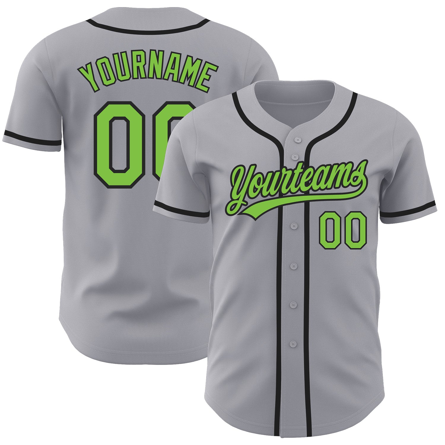 Personalized Gray Neon Green Black Baseball Jersey - Authentic Custom Team Wear Personalized Gray Neon Green-Black Authentic