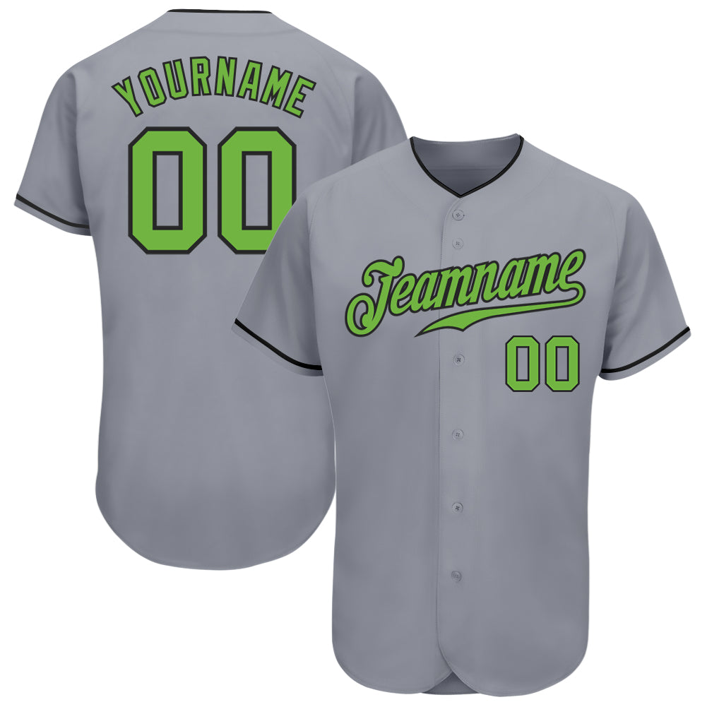 Custom Gray Neon Green Black Baseball Jersey with Personalized Name and Number - Authentic Team Apparel Personalized Gray