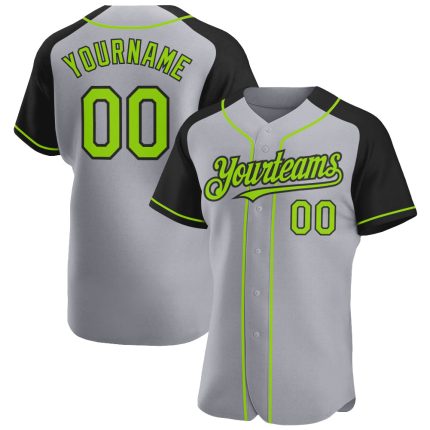 Custom Name and Number Personalized Gray Neon Green-Black Baseball Jersey Authentic Raglan Sleeves Personalized Gray Neon