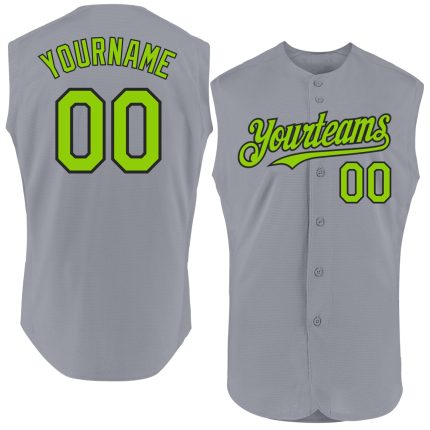 Custom Authentic Baseball Jersey with Personalized Sleeveless Design in Gray Neon Green and Black - Team Name & Number Personalized