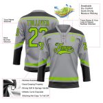 Custom Hockey Jersey with Personalized Name and Number in Gray Neon Green-Black Lace Neck Design Personalized Gray Neon Green-Black