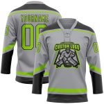 Custom Hockey Jersey with Personalized Name and Number in Gray Neon Green-Black Lace Neck Design Personalized Gray Neon Green-Black