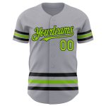 Custom Name and Number Personalized Baseball Jersey in Gray Neon Green and Black Line Design Personalized Gray Neon Green-Black
