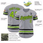 Custom Name and Number Personalized Baseball Jersey in Gray Neon Green and Black Line Design Personalized Gray Neon Green-Black