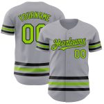 Custom Name and Number Personalized Baseball Jersey in Gray Neon Green and Black Line Design Personalized Gray Neon Green-Black