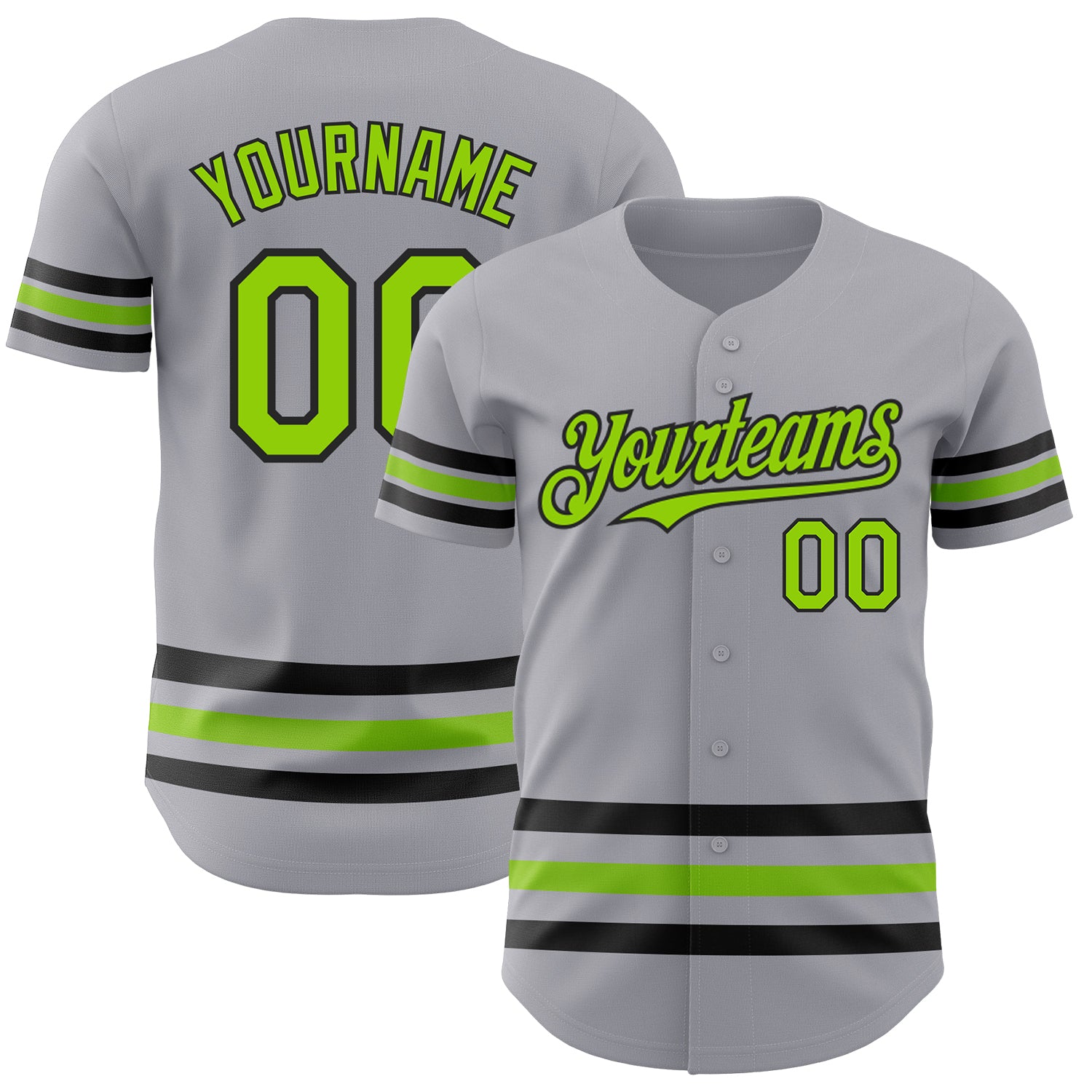 Custom Name and Number Personalized Baseball Jersey in Gray Neon Green and Black Line Design Personalized Gray Neon Green-Black