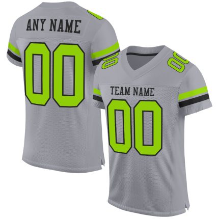 Personalized Gray Black Neon Green Football Jersey - Authentic Mesh Design Personalized Gray Neon Green-Black Mesh Authentic