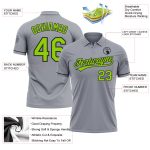 Custom Name and Number Gray Neon Green-Black Performance Golf Polo Shirt - Personalized Team Apparel Personalized Gray Neon