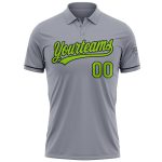Custom Name and Number Gray Neon Green-Black Performance Golf Polo Shirt - Personalized Team Apparel Personalized Gray Neon