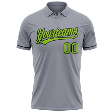 Custom Name and Number Gray Neon Green-Black Performance Golf Polo Shirt - Personalized Team Apparel Personalized Gray Neon