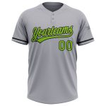 Personalized Gray Neon Green Black Unisex Softball Jersey - Two-Button Design Personalized Gray Neon Green-Black Two-Button