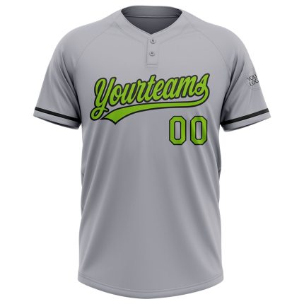 Personalized Gray Neon Green Black Unisex Softball Jersey - Two-Button Design Personalized Gray Neon Green-Black Two-Button