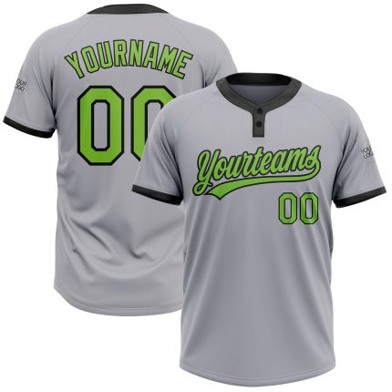 Custom Name Number Gray Neon Green-Black Unisex Softball Jersey - Personalized Two-Button Design Personalized Gray Neon Green-Black