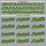 Custom Name and Number Baseball Jersey in Gray Neon Green and Navy - Authentic 3 Color Arm Shapes Personalized Gray Neon