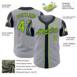 Custom Name and Number Baseball Jersey in Gray Neon Green and Navy - Authentic 3 Color Arm Shapes Personalized Gray Neon