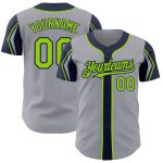 Custom Name and Number Baseball Jersey in Gray Neon Green and Navy - Authentic 3 Color Arm Shapes Personalized Gray Neon