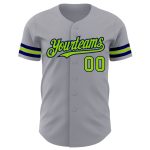 Personalized Gray and Neon Green Authentic Baseball Jersey - Navy Trim Personalized Gray Neon Green-Navy Authentic Baseball