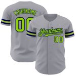 Personalized Gray and Neon Green Authentic Baseball Jersey - Navy Trim Personalized Gray Neon Green-Navy Authentic Baseball