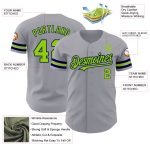 Personalized Gray and Neon Green Authentic Baseball Jersey - Navy Trim Personalized Gray Neon Green-Navy Authentic Baseball
