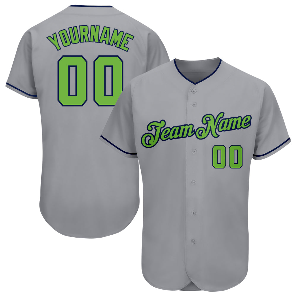 Custom Name and Number Personalized Baseball Jersey in Gray Neon Green and Navy Personalized Gray Neon Green-Navy Authentic